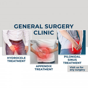 Image showcasing various surgical treatments offered at a general surgery clinic.