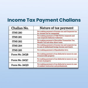 Image displaying Income Tax Challan numbers and their corresponding nature of tax payment.