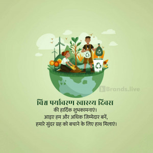 Illustration of people planting a tree on a globe with recycling bins, promoting environmental health.