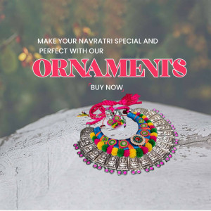 Silver and colorful Navratri ornament with text 'Make Your Navratri Special and Perfect with Our Ornaments'