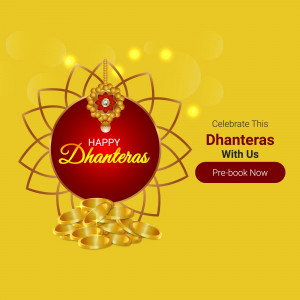 Dhanteras festival greeting with gold coins and decorative elements