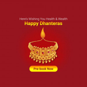 Golden jewelry and a lit diya lamp for Dhanteras celebration