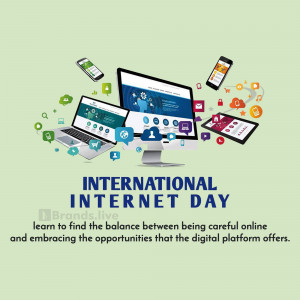 Devices displaying web pages and icons celebrating International Internet Day