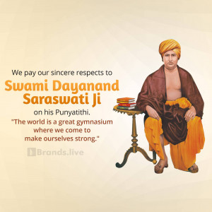 Portrait of Swami Dayanand Saraswati with a quote