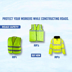 Image of three high-visibility safety vests for road construction workers.