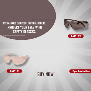 Image of safety glasses with text promoting eye protection.