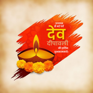 Diwali greeting with a diya and marigold flowers