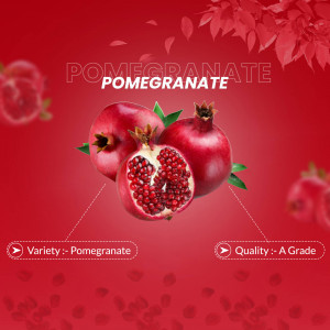 Close-up of fresh pomegranates with a cut open fruit showing the seeds