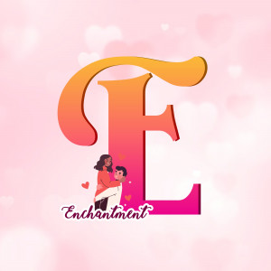 Illustration of a large letter 'E' with a mother and son embracing within it, with the word 'Enchantment' below.