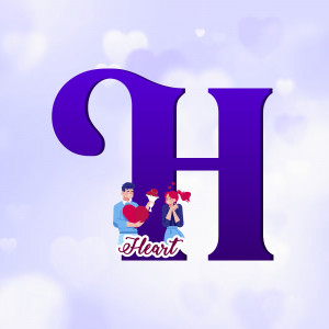 Capital letter H with a couple holding a heart and floral design