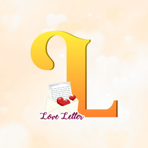 A golden letter 'L' with a love letter and hearts