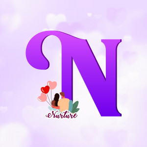 Purple letter N with couple illustration and the word Nurture