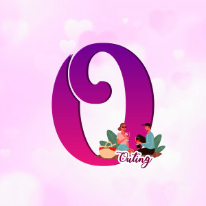 Purple letter O with a couple enjoying a picnic inside the letterform