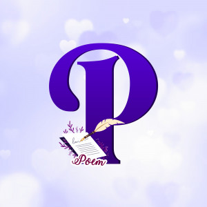 Letter P with a feather quill and open book, representing poetry