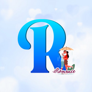 Letter R with a romantic couple under an umbrella