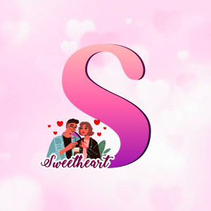Pink letter S with a couple enjoying drinks and hearts