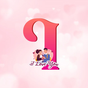 Illustration of a number 1 with a couple in love and the text 'I Love You'