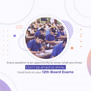 Students taking an exam in a classroom with motivational text.