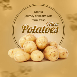Pile of yellow potatoes with text promoting health benefits