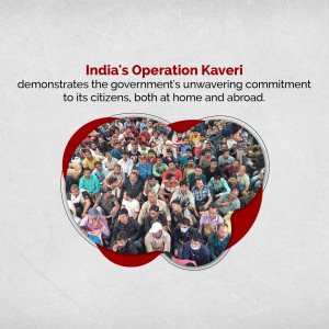 Image depicting a crowd of people within a heart shape with text about Operation Kaveri.