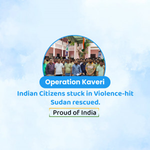 Image depicting Indian citizens rescued from Sudan during Operation Kaveri, with the Indian flag and text highlighting the rescue effort.
