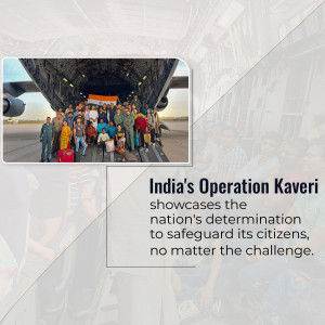 Group of people disembarking from a military transport aircraft under the Indian flag during Operation Kaveri.