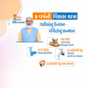 Image depicting 9 years of development under the Modi government, showcasing progress in infrastructure and welfare schemes.