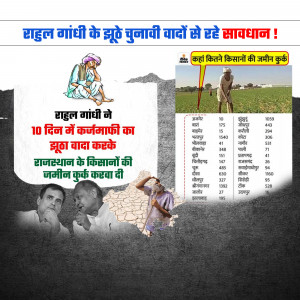 Political cartoon criticizing Rahul Gandhi's unfulfilled promises to farmers in Rajasthan.