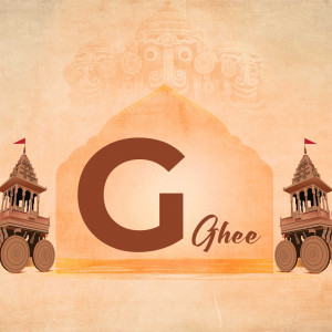 Image depicting the letter 'G' with an Indian palace and chariots, representing Ghee.