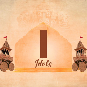 Image of a chariot with temple structures and the text 'Idols'