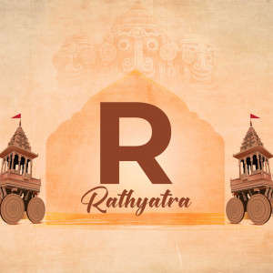 Graphic depicting the letter 'R' with Rath Yatra elements
