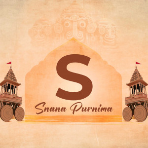 Image depicting Snana Purnima festival with a temple structure and the letter 'S'