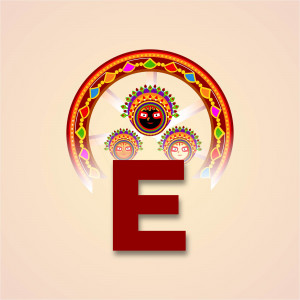 Rajasthani folk art depicting faces within a colorful circular frame and the letter E