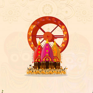 Colorful illustration of the Rath Yatra chariot festival with a Ferris wheel in the background.