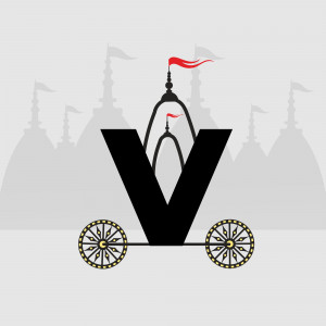 Illustration of a chariot with the letter 'V' incorporated, representing Jagannath Ratha Yatra