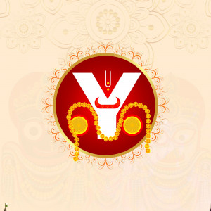 Symbolic representation of Lord Krishna with the letter 'Y' and floral decorations.