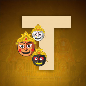 Letter T decorated with traditional Jagannath masks from Puri, Odisha