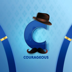 Letter C with a mustache and hat, representing courage