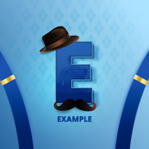Stylized letter E with a mustache, hat, and suspenders