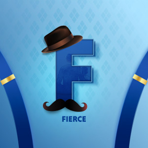 Letter F with hat and mustache design