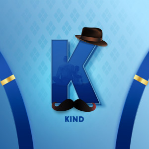 Letter K with a hat and mustache, representing kindness
