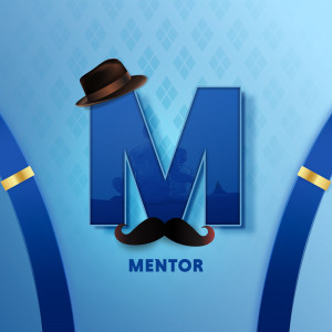 Letter M with mustache and hat, representing a mentor