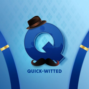 Logo featuring a letter Q with a mustache and hat