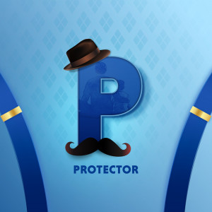 Letter P stylized as a protector with a mustache and hat