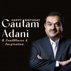 Portrait of Gautam Adani with birthday greetings