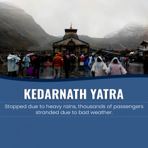 Pilgrims at Kedarnath Temple during heavy rainfall and Yatra disruption