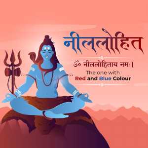Illustration of Lord Shiva in a meditative pose with a trident and damru.