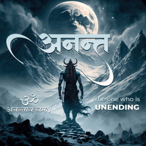 Digital art depicting Lord Shiva with the Om symbol and the word 'Anant' in Devanagari script.