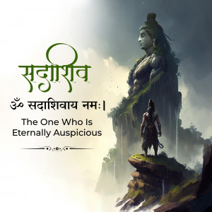 Digital artwork of Lord Shiva with the text 'Sadashiv' and 'Om Sadashivaya Namah'