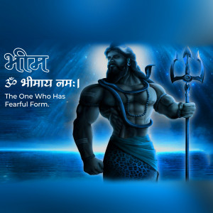 Digital art of Lord Bhima, a powerful figure from Hindu mythology, holding a trident.